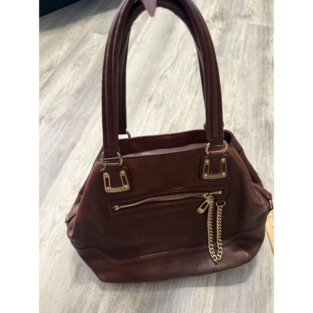 Michael Kors Brown‎ Pebbled Leather Tote Bag Gold Chain Accent Shoulder Bag